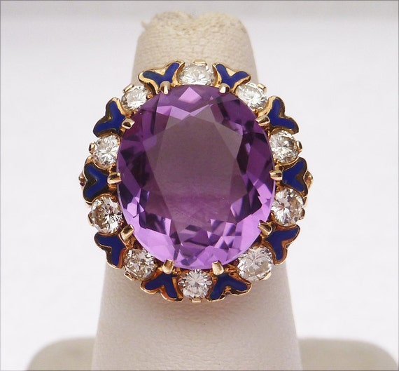 14 kt Amethyst and 1 Carat Diamonds Blue Enamel A… - image 2