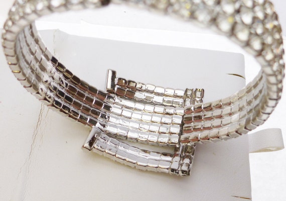 Clear Rhinestone Belt Buckle Style Cuff Bangle Br… - image 4