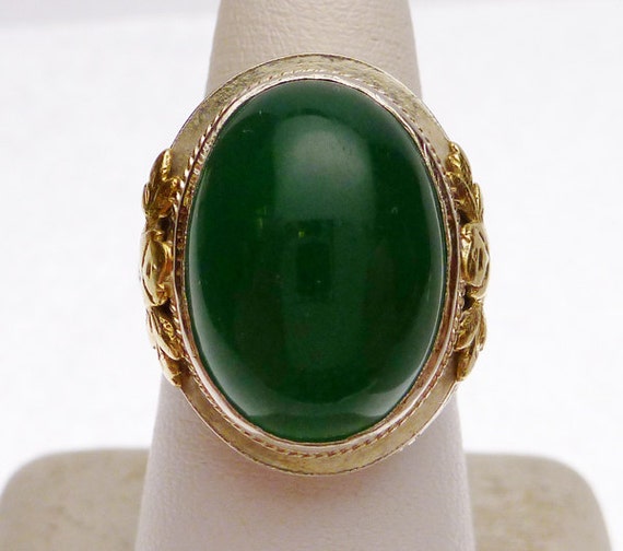 14k Green Onyx Oval Filigree Ring - image 2