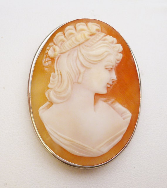 Sterling Silver Shell Cameo Woman Brooch/Pendant … - image 2