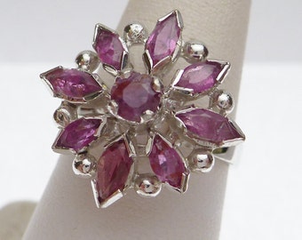 950 Silver and Ruby Star Flower Cluster Ring