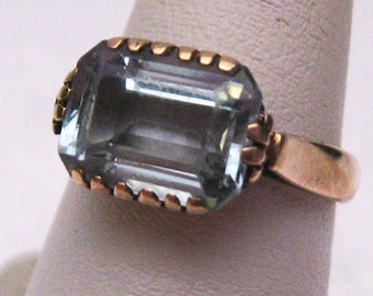 14k Synthetic Blue Emerald Cut Ring