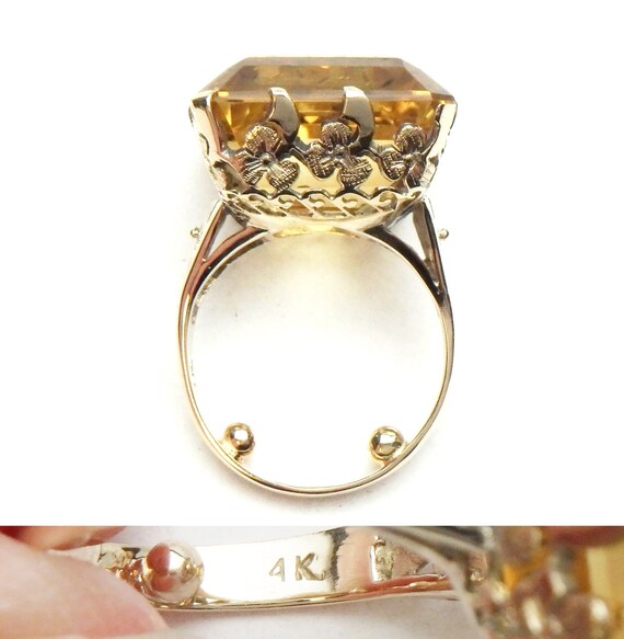 14 kt Citrine Emerald Cut with Floral Hand Carved… - image 4