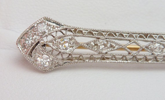 14kt Art Deco Diamond Filigree Pin - image 3