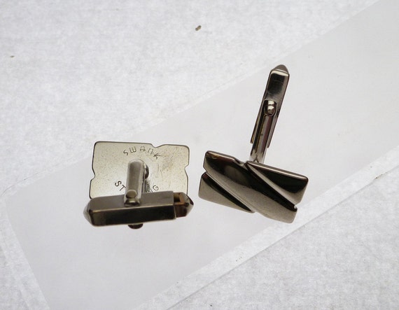 Sterling Swank Diagonal Stripe Cuff Links - image 2