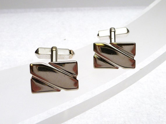 Sterling Swank Diagonal Stripe Cuff Links - image 1