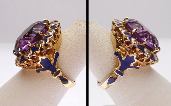 14 kt Amethyst and 1 Carat Diamonds Blue Enamel A… - image 3