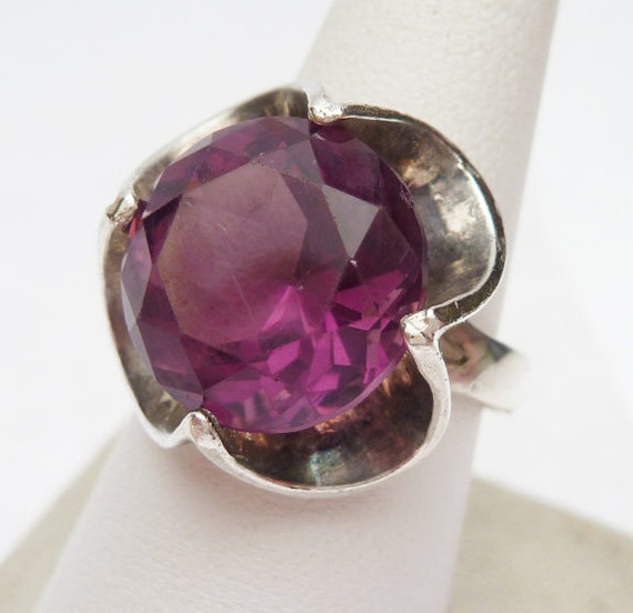 SS Synthetic Purple Buttercup Solitaire Ring Ster… - image 1