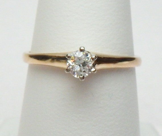 14 kt European Cut Diamond Solitaire Engagement R… - image 2