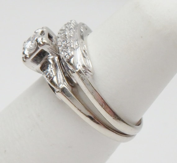 14 kt Diamond Wedding Set 1960s White Gold - image 3