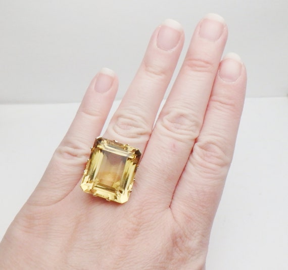 14 kt Citrine Emerald Cut with Floral Hand Carved… - image 5