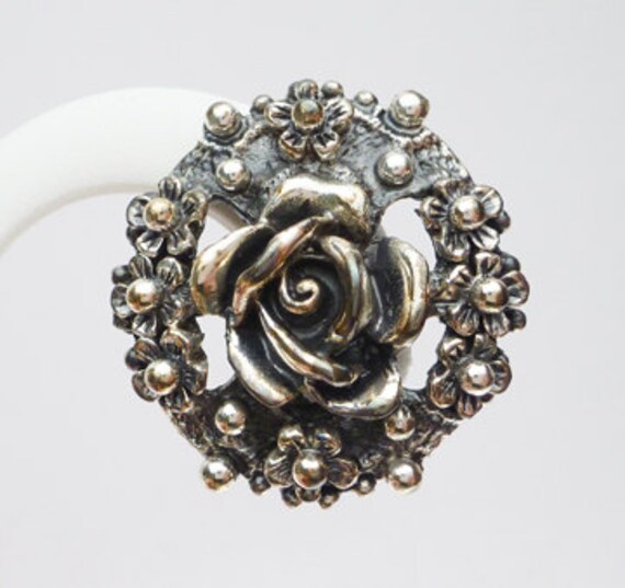 Tortolani Pewter Rose and Flower Cluster Earrings… - image 3