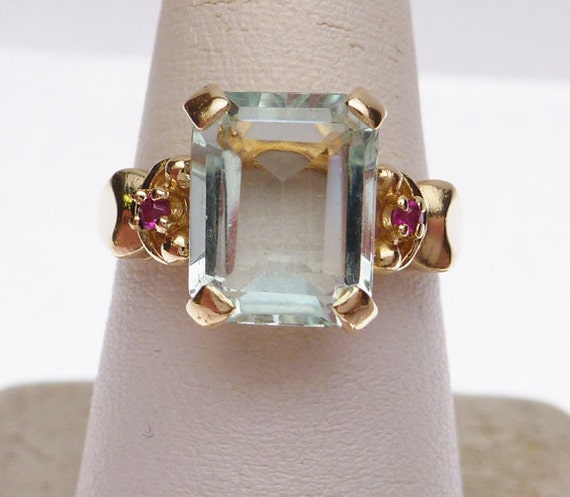 14 kt Aqua and Red Synthetic Stone RIng - image 2