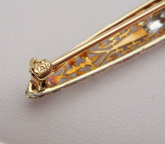 14k Art Nouveau Diamond Filigree Pin - image 4