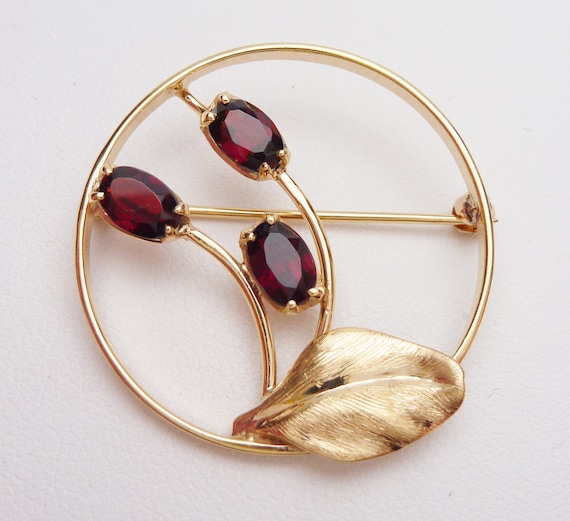 14k Garnet Tulip Flower Pin - image 2