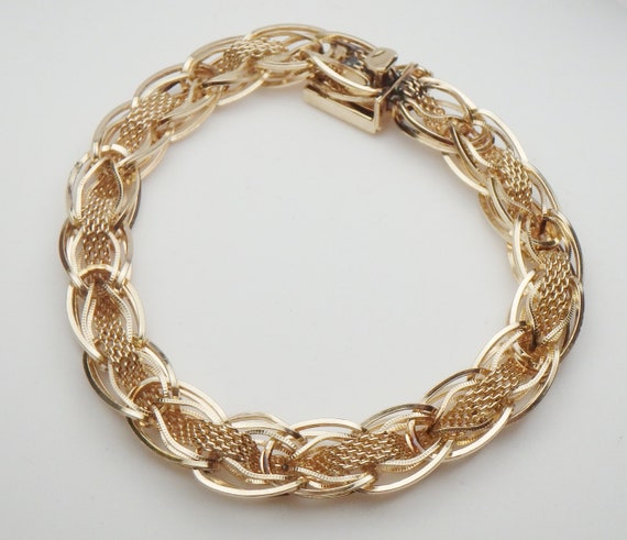 14 kt Mesh and Fancy Link Bracelet 1940s Yellow G… - image 2