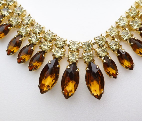 Brown and Yellow Rhinestone Collar Statement Neck… - image 2