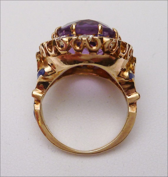 14 kt Amethyst and 1 Carat Diamonds Blue Enamel A… - image 4