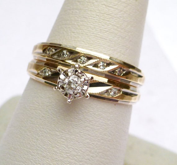 H&R 10 kt Diamond Cut 16 ptw Diamond Wedding Set … - image 1