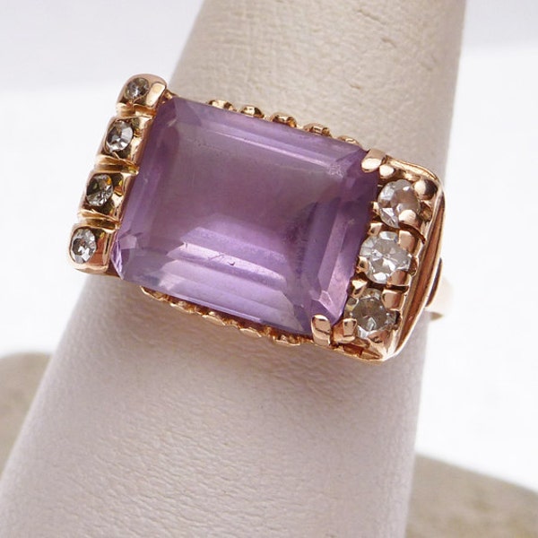 14k Rose Gold Amethyst and 20pts Diamond Ring