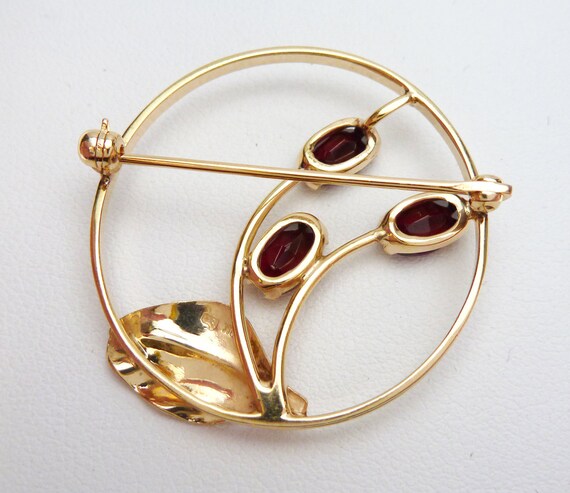 14k Garnet Tulip Flower Pin - image 3