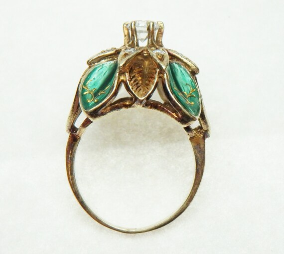 14 kt Diamond 0.45 ctw and Vitreous Enamel Green … - image 4