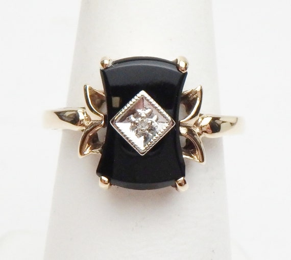 10 kt Onyx and 0.01 ct Diamond Ring Yellow Gold 1… - image 2