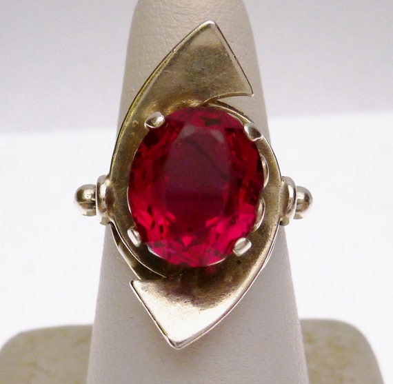 Sterling Red Stone Long Ring - image 2