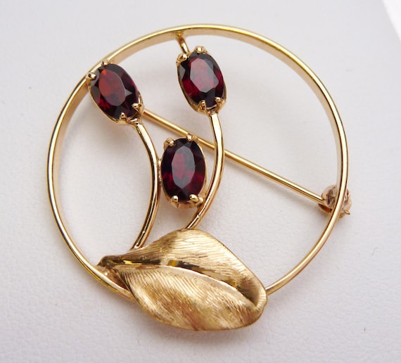 14k Garnet Tulip Flower Pin - image 1