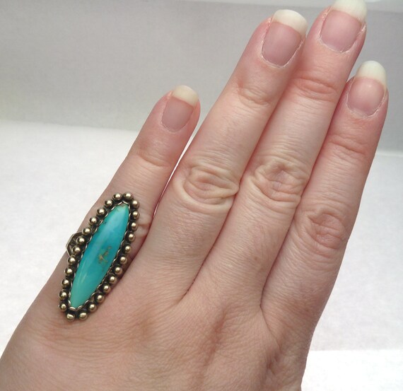 Silver and Turquoise Native American Made Marquis… - image 5