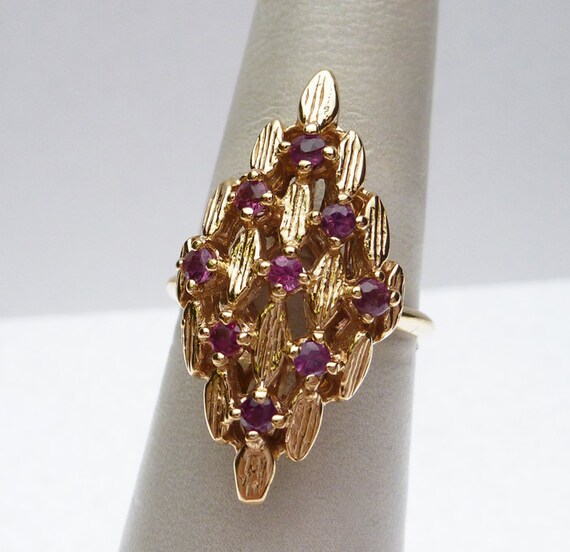 14k Ruby Marquise Cluster Ring - image 1