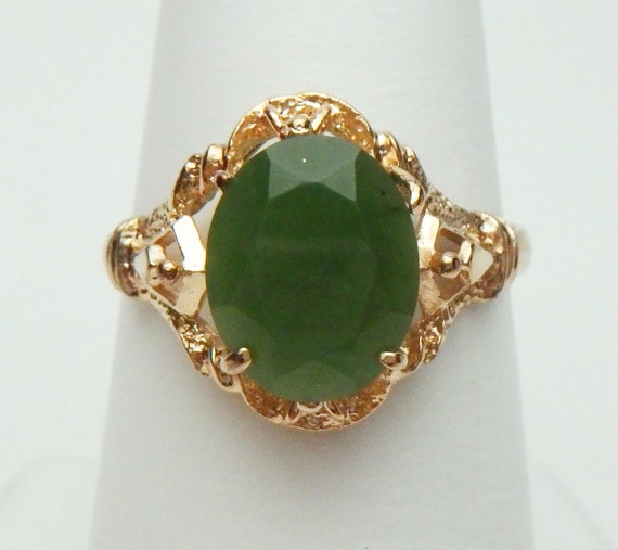 12 kt Nephrite Jade Ring Yellow Gold 1970s - image 2