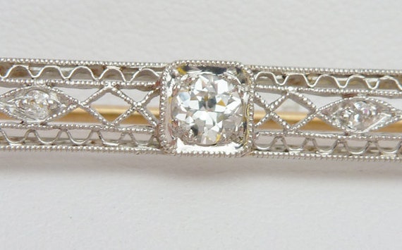 14kt Art Deco Diamond Filigree Pin - image 4