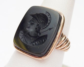 10kt Onyx Centurion Ring Rose Gold 1900s