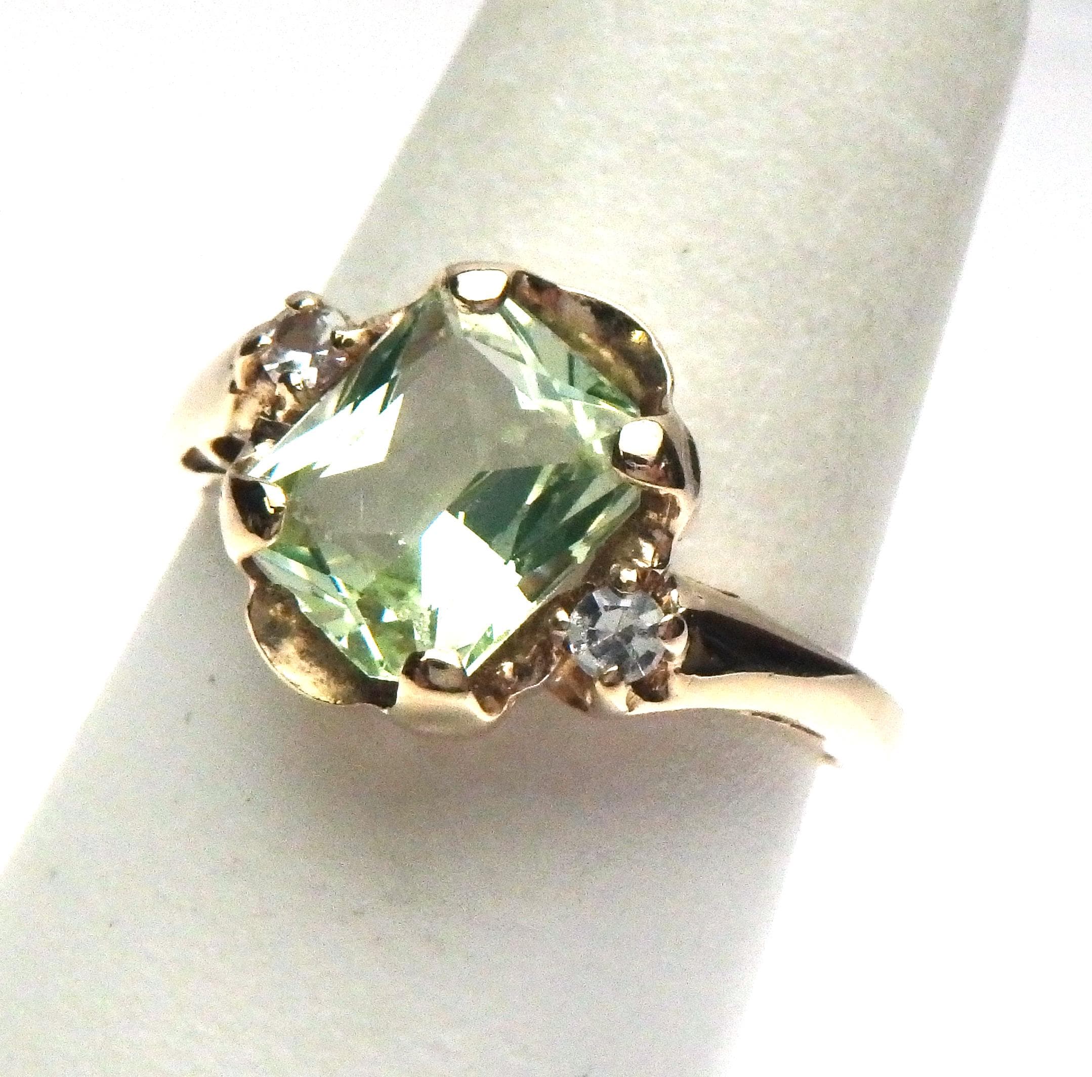 10kt Uranium Glass With Clear Spinel Ring Yellow Gold 1930s - Etsy