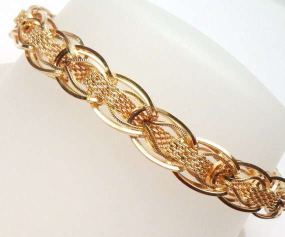 14 kt Mesh and Fancy Link Bracelet 1940s Yellow G… - image 1