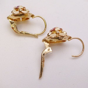 14 kt Pink Synthetic Stone Flower Lever Back Earrings image 3