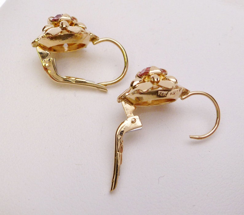 14 kt Pink Synthetic Stone Flower Lever Back Earrings image 3
