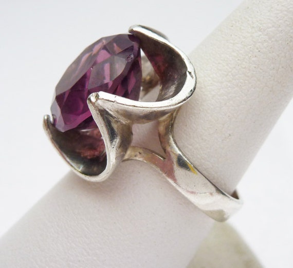 SS Synthetic Purple Buttercup Solitaire Ring Ster… - image 3