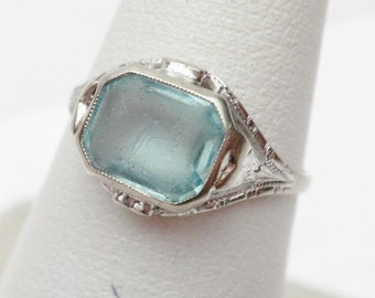 Synthetic Blue Stone Ring 10 KT White Gold