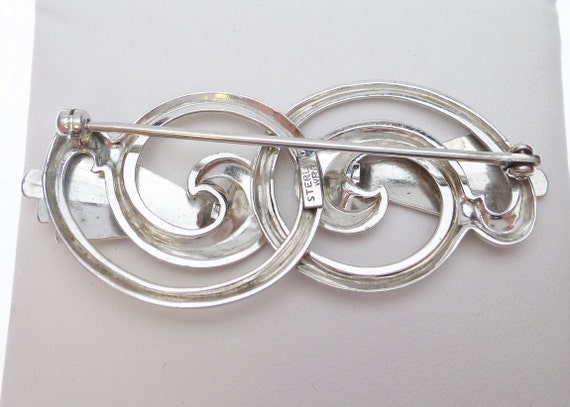 Sterling WRE Signed Swirl Pin Brooch - image 2