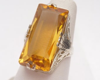 14kt Synthetic Citrine Art Deco Cocktail Ring 1920s