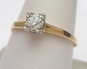 14kt 25 pt European Cut Diamond Solitaire 1930s
