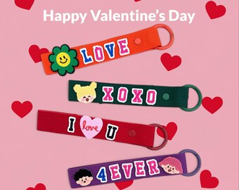 Personalized Valentines Day Key Chain, Custom Embroidery Patch Key Ring