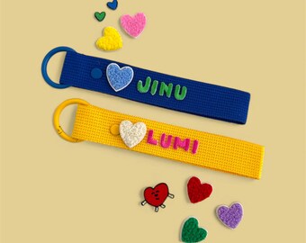 Heart Patch Personalized Embroidered Name Tag, Custom Iron-On Patch Keychain