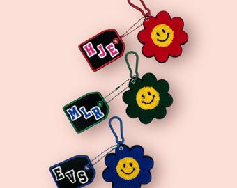 Personalized Iron-On Patch Keychain, Custom Embroidery Flower Keyring
