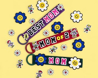 Personalized Mom Keychain, Embroidered Patch, Custom Key Ring