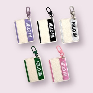 Hello charm, portachiavi Hello charm, portachiavi personalizzato, toppa con ricamo personalizzato, portachiavi personalizzato, regalo personalizzato