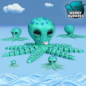 Octopie the Playful Octopus, by BendyBuddies 3D Printed, 4 Color PLA, articulated octopus, fidget, toy