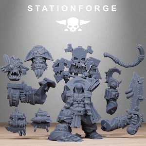 Orkaz Pirate by Station Forge 28mm Heroic Scale Miniature, 50mm tall, Proxy, Grimdark, Sci-Fi, OPR, Ork, Orc